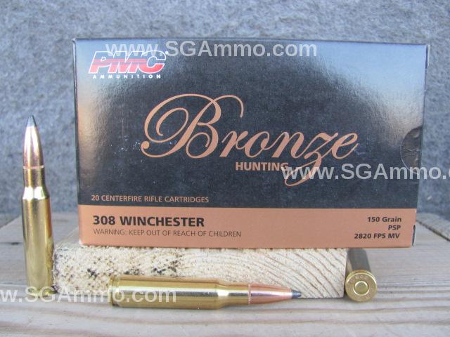 200 Round Case - 308 Win 150 Grain Soft Point PMC Bronze Hunting Ammo - 308SP
